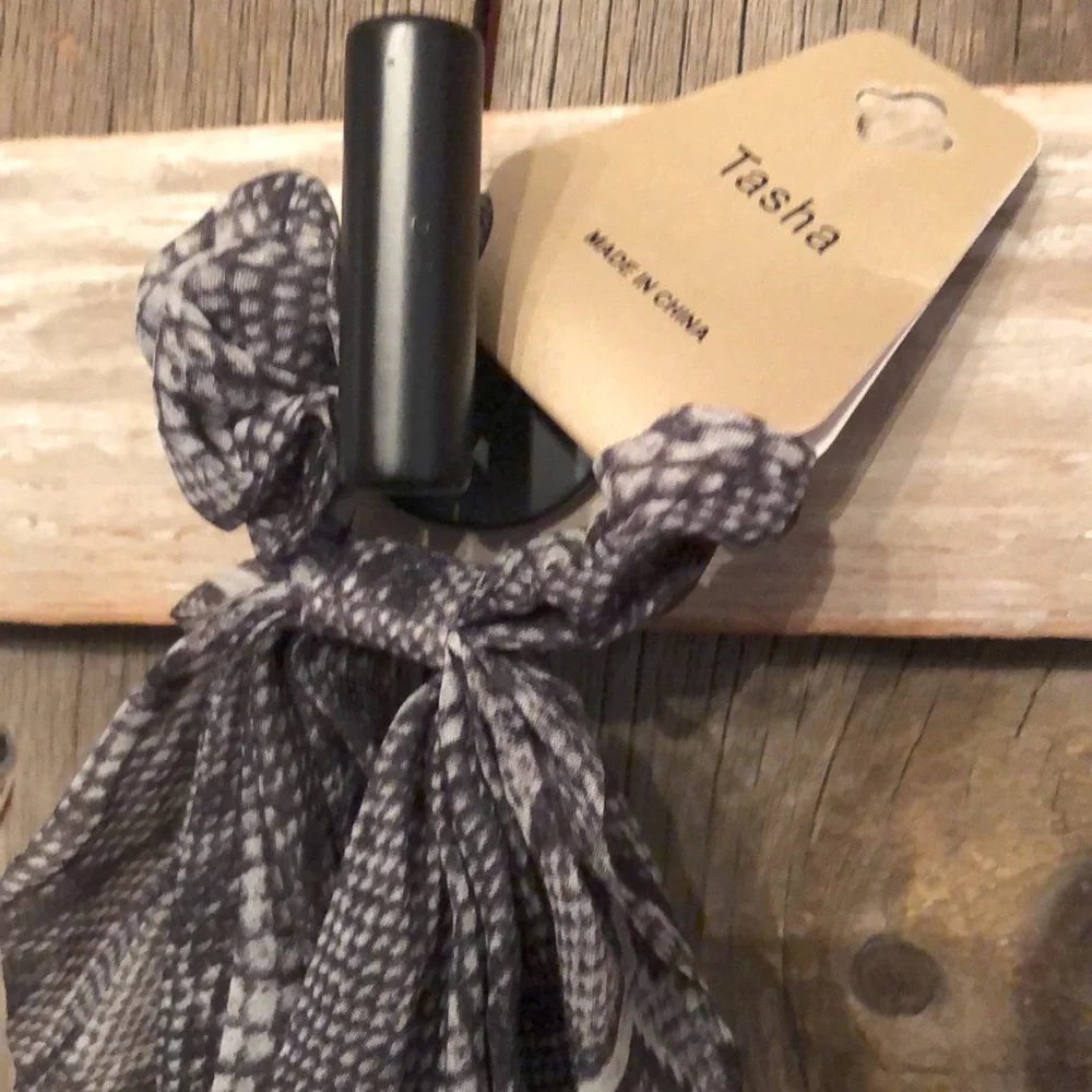 Tasha Snakeskin Scarf Tail Hair Scrunchie in Gray Black
